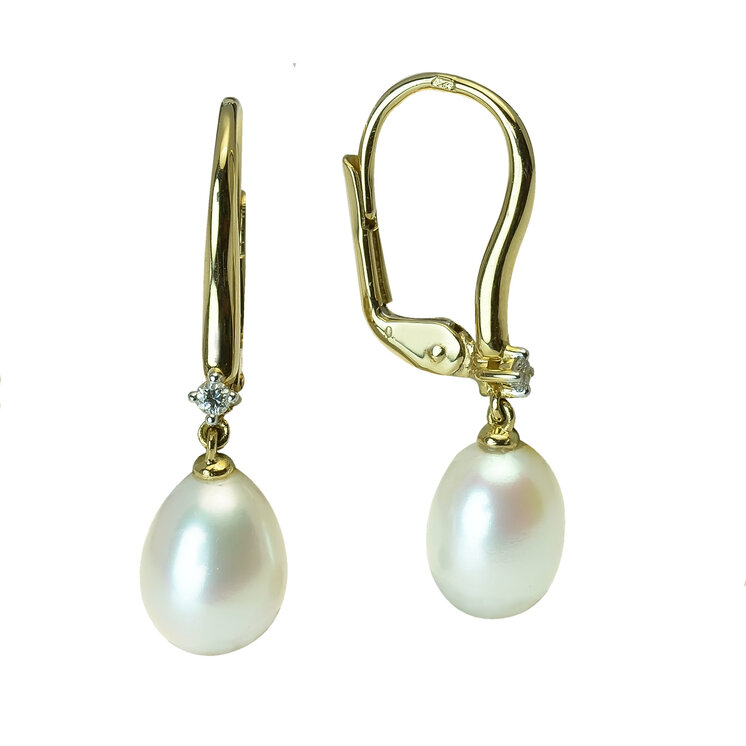 GOLDIE Zlaté náušnice so sladkovodnou perlou a diamantmi Sarahi LEA762.AVB