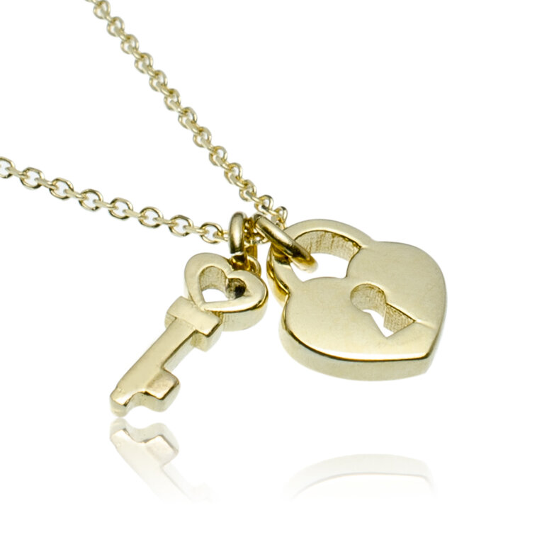GOLDIE Zlatý náhrdelník zámok srdiečko s kľúčikom LNL288.TR