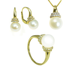 GOLDIE Zlatý set perlového prívesku, náušníc a prsteňa PE002.GO