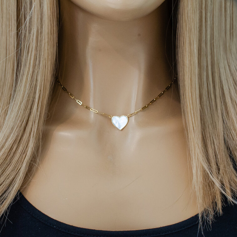 Zlatý náhrdelník s perleťovým srdiečkom LNL449.SP