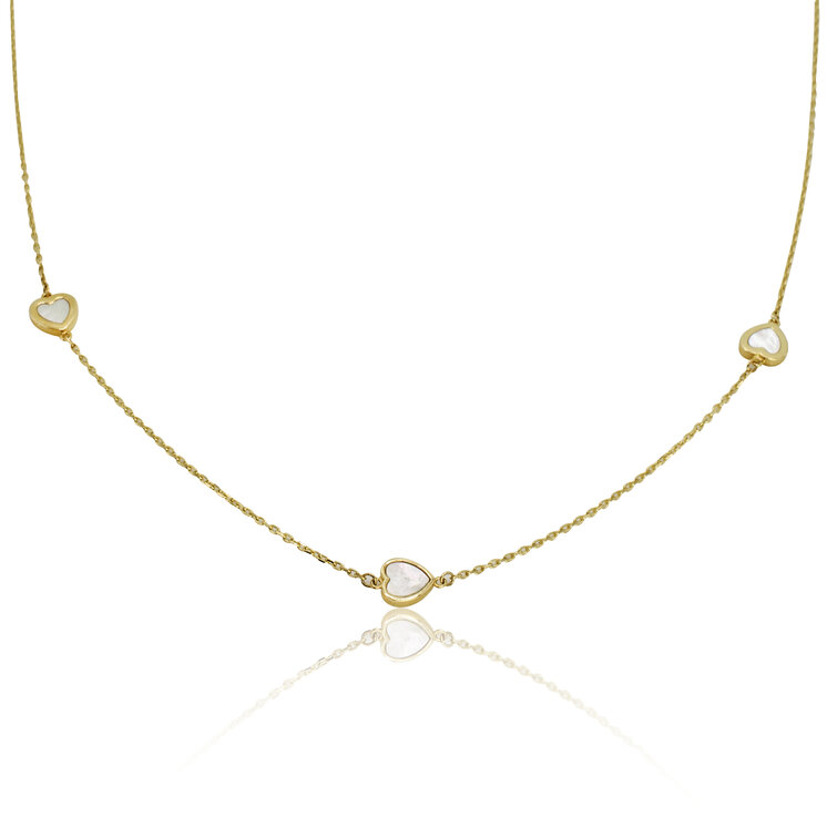 Zlatý náhrdelník s perleťovými srdiečkami LNL424.TR