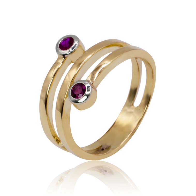 Zlatý prsteň s rubínmi pink twist LRG741.WS