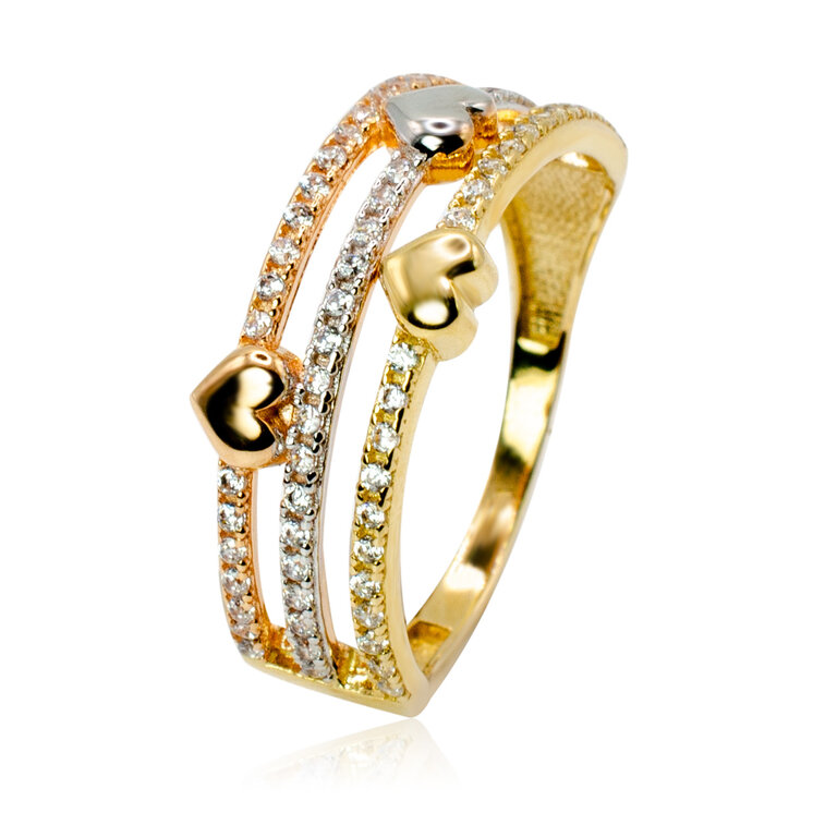 Zlatý trojitý prsteň so srdiečkami LRG791.TR